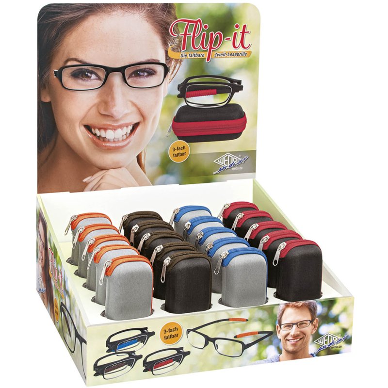 WEDO opvouwbare leesbrillen Flip-it, gemengde kleuren, displayverpakking, 20 stuks